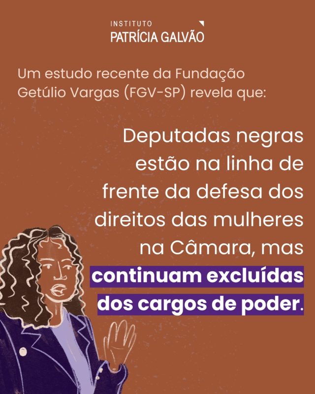 Um estudo recente da Fundação Getúlio Vargas (FGV-SP), liderado pela cientista social Juliana Fabbron, analisou 971 projetos de lei apresentados na Câmara dos Deputados entre 1987 e 2022. A pesquisa revelou que deputadas negras são as que mais priorizam iniciativas voltadas para os direitos das mulheres.

Apesar desse protagonismo, elas continuam sub-representadas na política e nos cargos de liderança. Esse cenário contrasta com o desejo da população, conforme aponta a pesquisa “Por Mais Mulheres na Política”, realizada pelo Instituto Patrícia Galvão e Ipec, com apoio do Ministério das Mulheres. O levantamento mostra que 88% dos brasileiros defendem um Legislativo mais equilibrado entre homens e mulheres para garantir uma representação mais justa da sociedade. Além disso, 59% apoiam a implementação de cotas mínimas para candidaturas femininas a cargos como senadora, deputada e vereadora.

Os dados evidenciam a necessidade de avanços na paridade de gênero e na inclusão de grupos historicamente marginalizados na política, como mulheres negras, indígenas, quilombolas, PCDs e trans. Esse é um passo fundamental para fortalecer a democracia e garantir que diferentes perspectivas sejam ouvidas e contempladas! 

#InstitutoPatríciaGalvão #PorMaisMulheresNaPolítica #ParticipaçãoFeminina #ParidadeDeGêneronaPolítica #DesigualdadeDeGêneroeRaçaNaPolítica #MulheresNaPolítica #MulheresNegras #MinistérioDasMulheres #FGV