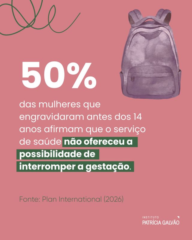 💜 Agosto Lilás | A gravidez na infância e na adolescência não pode ser analisada como uma experiência isolada!

Por trás dela, existem questões que atravessam a vida de muitas meninas e mulheres: falta de informação sobre sexualidade e contracepção, dificuldades de acesso a direitos, ausência de autonomia para decidir e situações de pressão e violência.

Os dados desse carrossel fazem parte do estudo “Marcas do tempo: gravidez na adolescência e seus impactos na vida de mulheres no Brasil”, realizado pela Plan International Brasil e publicado em julho deste ano.

A pesquisa investigou como a experiência da gravidez precoce influencia diferentes dimensões da vida das mulheres, como educação, trabalho, renda, saúde, autonomia e garantia de direitos. Ao todo, foram ouvidas 1.500 mulheres entre 19 e 29 anos, de todas as regiões do país, além da realização de 50 entrevistas em profundidade.

➡️ Deslize para conhecer alguns dos dados! 

#InstitutoPatríciaGalvão #DireitosSexuaiseReprodutivos #GravideznaInfânciaouAdolescência #AbortoLegal #AbortoPrevistoporLei